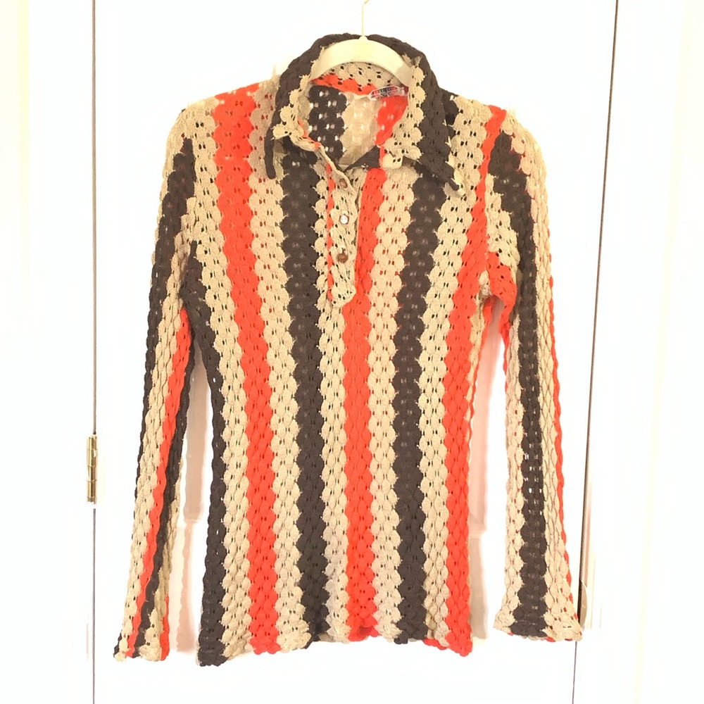 Vintage Crochet Long Sleeve Button Down Festival Shirt